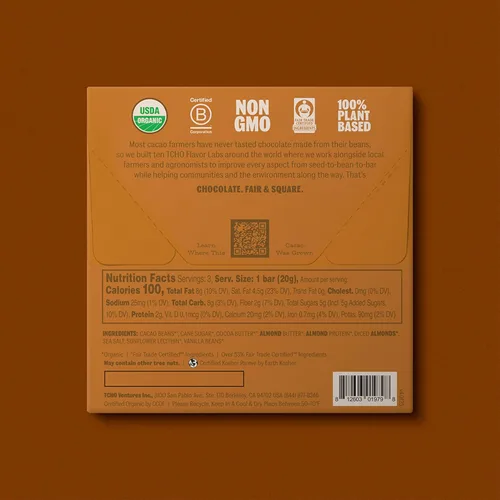 Vista 6 de TCHO Aww Nuts! Barras de chocolate negro 75% (paquete de 3) A base de plantas, orgánicas y de comercio justo, sin OMG, sin lácteos, veganas, sin