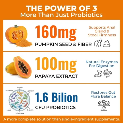 Vista 2 de Probióticos masticables suaves para perros con 160 mg de enzimas de calabaza y papaya – 90 unidades – Soporte intestinal 4 en 1 para comodidad