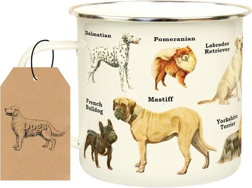 Gift Republic Taza esmaltada para perros, taza para acampar al aire libre, 16.9 fl oz, taza de café de metal, diseño de perro cachorro