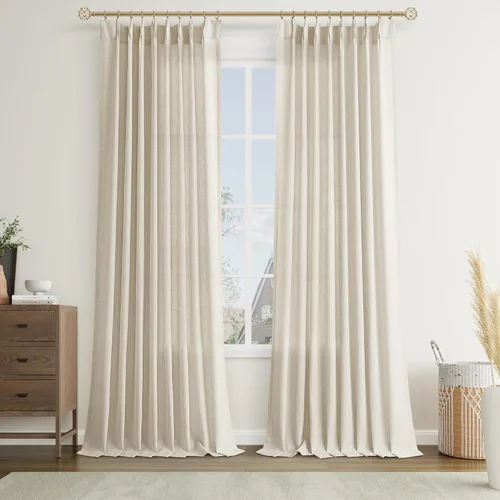 Vista 10 de Joywell Cortinas plisadas de lino de 84 pulgadas de largo, con ojales de clip y pestaña trasera, cortinas semitransparentes para filtrar la luz