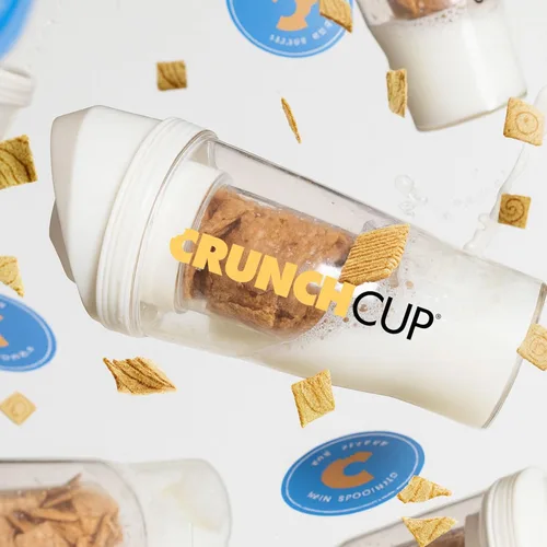 Vista 3 de CRUNCHCUP XL Blanco - Tazas de plástico portátiles para cereales de desayuno para llevar, recipiente para cereales y leche para tu cereal