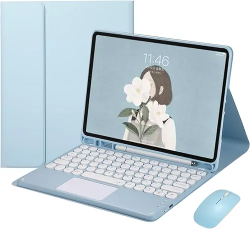 Vista 8 de Funda de teclado para Galaxy Tab S6 Lite de 10.4 pulgadas 2022 2020 modelo SM-P610/P613/P615/P619, Touchpad lindo teclado redondo color teclado