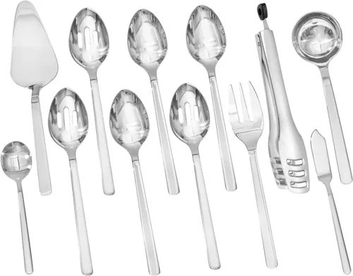 Vista 9 de KINGSTONE Juego de utensilios de servir para anfitriona grande, 18/10 de acero inoxidable resistente cucharas de servir de 10 pulgadas, cucharas