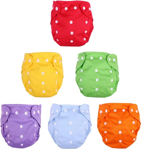 Vista 5 de Paquete de 6 pañales de tela para bebés felices ajustables, lavables, reutilizables, suaves, transpirables, con película de TPU
