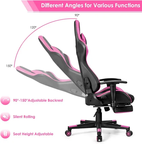 Vista 6 de GOFLAME Silla de juegos de estilo de carreras, silla ergonómica giratoria para computadora con reposacabezas y soporte lumbar, silla de masaje