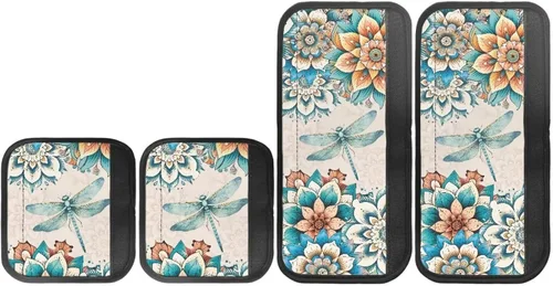 Vista 2 de Fundas para manija de puerta de nevera con colibrí floral, estilo bohemio, 4 unidades, protege tu microondas, horno, refrigerador, lavavajillas