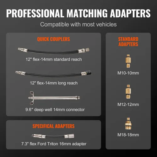 Vista 3 de Kit de adaptador de probador de compresión VEVOR, 9 piezas de prueba de compresión de fuga de cilindro de motor automotriz, medidor de presión