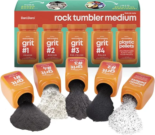 Vista 3 de Dan&Darci Rock Tumbler - Kit de recambio de grano – 3.5 libras de medios de grano + pellets de plástico de polietileno – Recambios de pulido