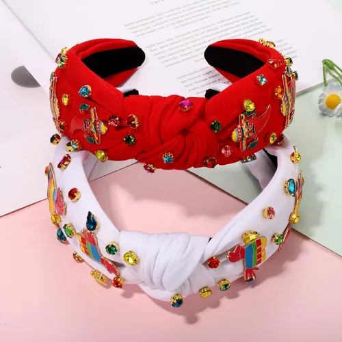 Vista 3 de Diadema mexicana para mujer, 2 diademas de Cinco de Mayo con dijes de chile y pimienta, accesorios de diadema de fiesta, diadema anudada, diadema