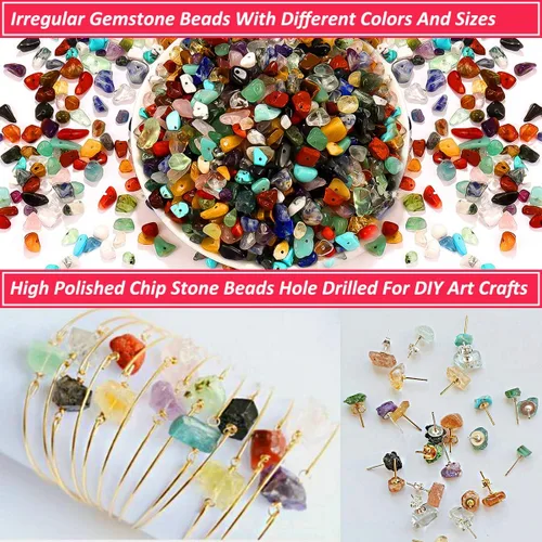 Vista 5 de Cuentas para hacer joyas, 900 cuentas sueltas de piedras preciosas de cristal natural, cuentas a granel de roca irregular con caja de plástico