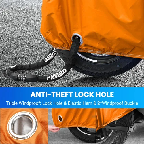 Vista 5 de Favoto - Funda impermeable para motocicleta, universal, reflectante, protección solar para cualquier temporada, con orificios de seguridad y bolsa