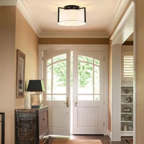 Vista 9 de Lámpara de techo semiempotrada de 15 pulgadas, 3 lámparas modernas de pasillo de cocina con pantalla blanca de tambor, luces de metal cerca de techo