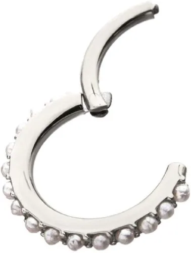 Vista 2 de Pierced Owl - 16G Stainless Steel Synthetic Pearl Lined Helix Cartilage Daith Septum Hinged Segment Ring