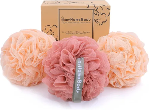 Vista 10 de myHomeBody Esponja grande de lufa de 2.47 onzas, exfoliante corporal, esponja de baño, esponja para mujeres, hombres, esponja exfoliante con carbón