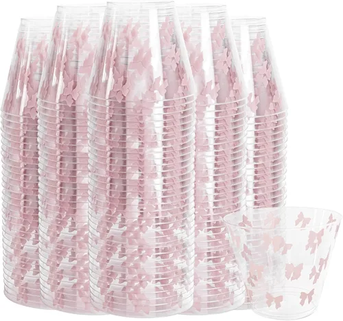 Vista 11 de I00000 200 vasos de plástico desechables plateados de 10 onzas, vasos de plástico transparente a la antigua, vasos de borde plateado, desechables