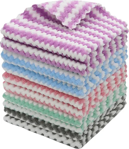 Vista 18 de Paño de Limpieza de Microfibra Sin Pelusas, Paquete de 10 Paños de Secado Rápido para Limpieza, Paños de Cocina Súper Absorbentes para Lavar Platos