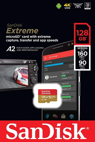 Vista 2 de SanDisk - Tarjeta de memoria Micro SDXC Extreme de 128 GB para drones DJI funciona con Mini 3 Pro, Mini 3, DJI RC (SDSQXA1-128G-GN6MN) Clase 10