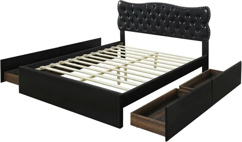 Vista 69 de Elegante cama con plataforma tapizada de terciopelo de tamaño Queen con cabecero, para niños, niñas y adolescentes (beige @cabecero/, Queen)