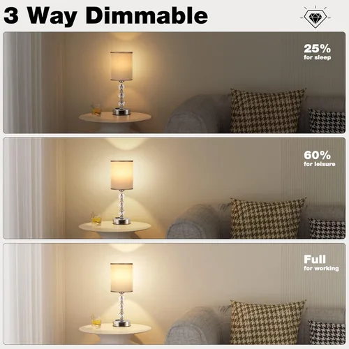 Vista 5 de Lámparas de Mesita de Noche Táctiles Grises para Dormitorios - Lámpara de Mesa de Cristal con Puerto de Carga USB C+A y Toma de Corriente, Lámpara