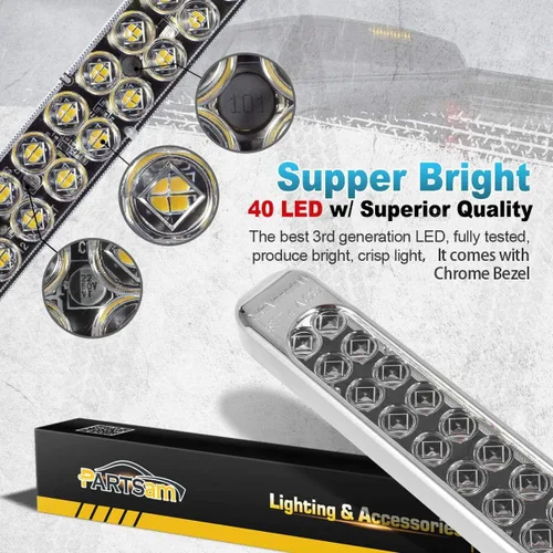 Vista 4 de Partsam 2 barras de luz LED blancas de 17 pulgadas para remolque de camión, 40 lentes transparentes LED, doble fila, sellada blanca de 17 pulgadas