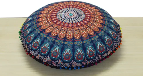 Vista 28 de CRAFT KALA Funda de cojín redonda grande de 32 pulgadas para el suelo bohemio, funda de puf boho, funda de cojín de mandala para meditación, cojines