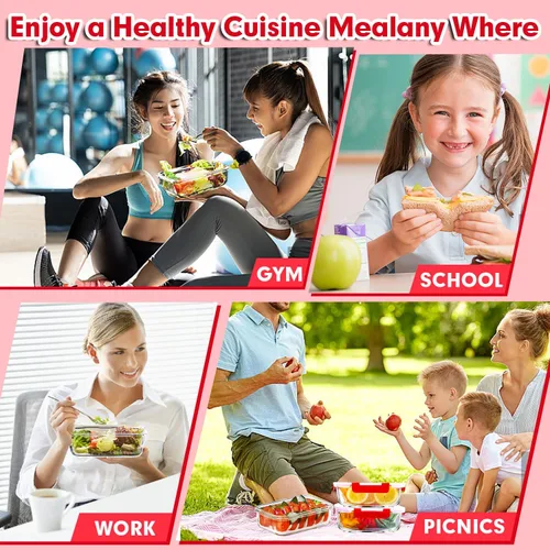 Vista 6 de VERONES Paquete de 5 recipientes de 36 onzas de vidrio para preparar comidas, juego de recipientes de vidrio herméticos para almuerzos, recipientes