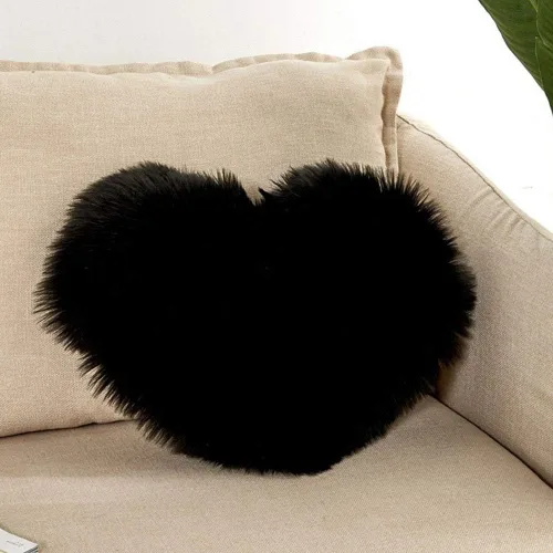 Svitolina Official Almohada de piel sintética negra con corazón de amor para sofá o cama, cojín decorativo de lujo esponjoso, almohada de felpa Negro