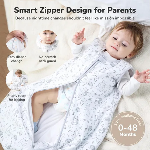 Vista 126 de Mama Cheetah Saco de dormir para bebé de 0.5 TOG, Manta portátil de algodón orgánico para bebé con cremallera bidireccional, Saco de dormir