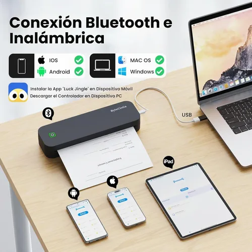 Vista 3 de Impresora portátil para viajes, impresora térmica Bluetooth soporta tamaño carta de 8.5 x 11 pulgadas, compatible con Android e iOS y portátil sin