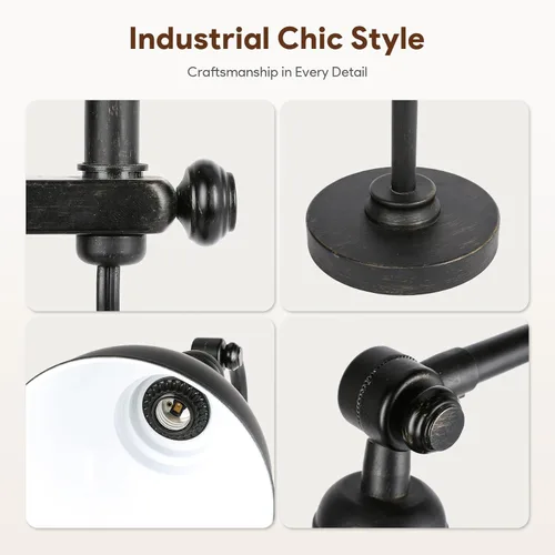 Vista 7 de VONLUCE Lámpara de escritorio rústica de bronce ajustable, lámparas de trabajo de metal de estilo industrial de 25 a 29 pulgadas, luz de trabajo