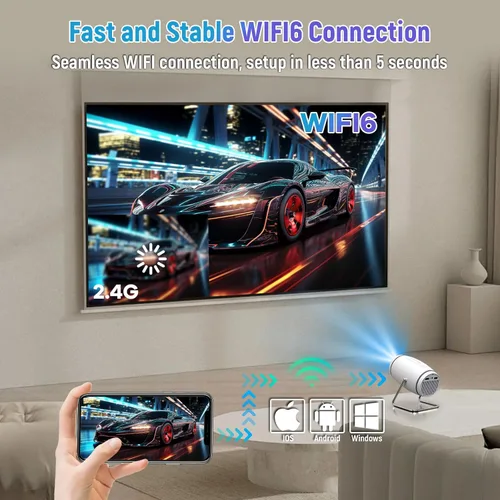 Vista 6 de FEARWIKY Mini Proyector Portátil de Película con WiFi y Bluetooth, Soporte 4K 1080P, Pantalla de 130 Pulgadas Giratoria 180°, Auto Keystone