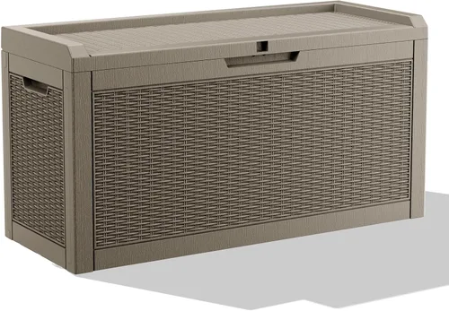 Vista 12 de Caja de almacenamiento para exteriores de 35 galones, resistente a la intemperie, protección UV, impermeable, caja de resina para jardín, patio