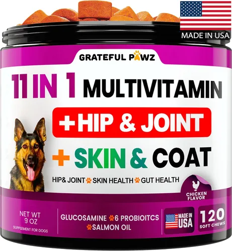 Multivitamínico masticable con glucosamina para perros, vitaminas y suplementos para perros, multivitamínico para adultos mayores y cachorros,