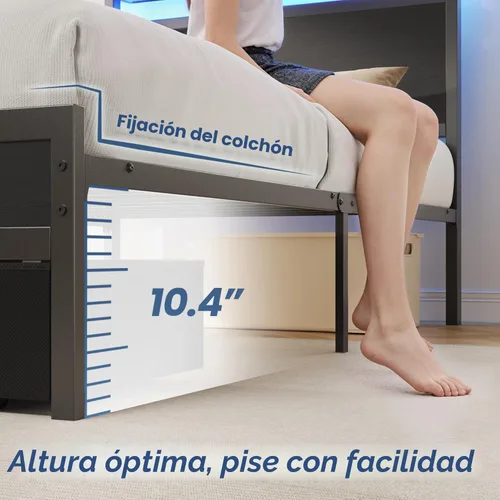 Vista 9 de Fluest Base de cama individual, base de cama individual con cabecera de almacenamiento y cajón de almacenamiento, estación de carga y luz LED,