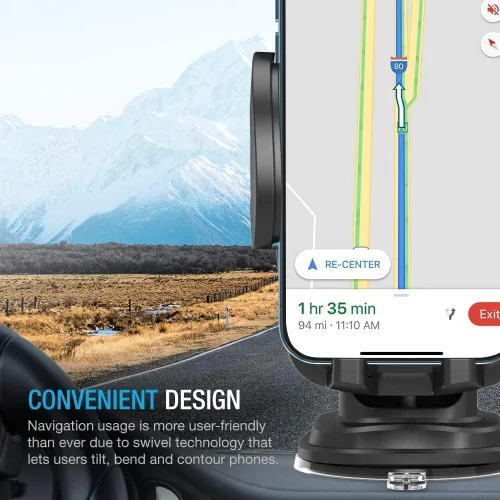 Vista 3 de Soporte de teléfono para parabrisas de automóvil, tablero de instrumentos con brazo extensible (paquete de 2), soporte universal para teléfono