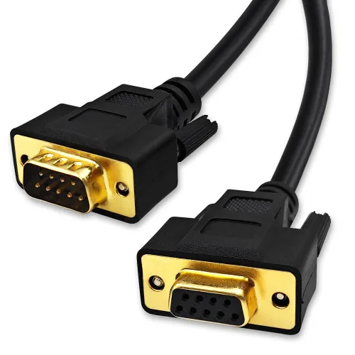 Cable de extensión serie RS232 de 3.3 pies (3.3 ft) recto a través de 9 pines, doble blindado, trenzado de metal y lámina AL, hembra a macho, negro