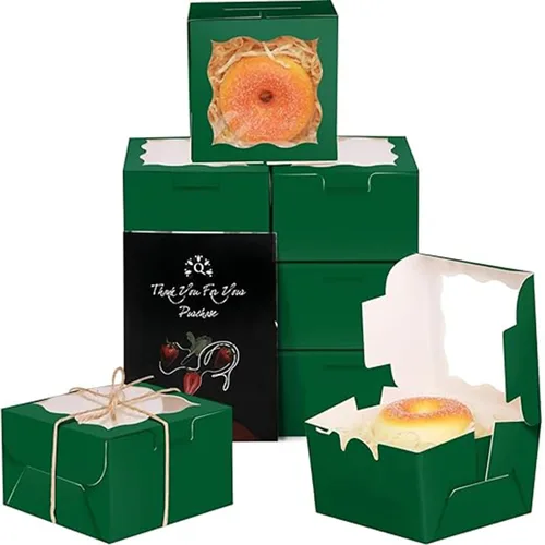 Vista 11 de qiqee Cajas de panadería negras con ventana de 4 x 4 x 2.5 pulgadas, 100 paquetes de mini cajas de galletas para macarrones, cajas de pastelería