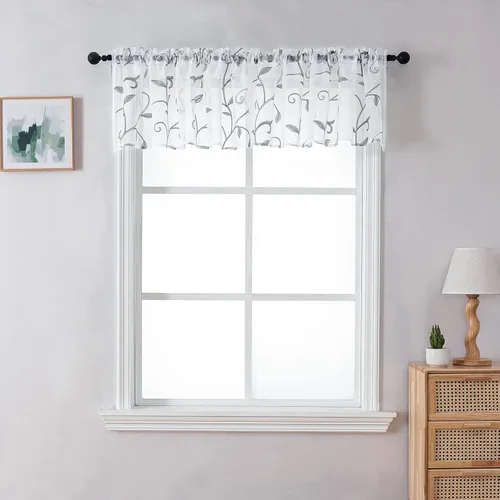Vista 52 de VISIONTEX Juego de 2 paneles de cortinas traslúcidas blancas de 63 pulgadas de largo, con bordado de coral beige, bolsillo para barra, cortinas