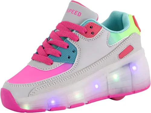 Vista 2 de SDSPEED - Tenis con patines para niños con luces LED recargables de 7 colores, zapatillas de una sola rueda