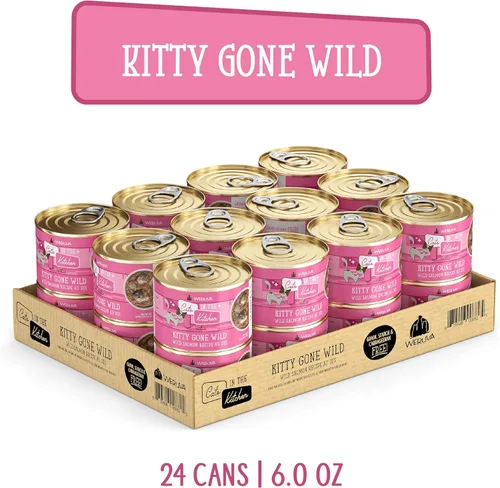 Vista 3 de Weruva Cats in The Kitchen, Kitty Gone Wild with Wild Salmon Au Jus - Alimento para gatos, lata de 6 onzas (paquete de 24)