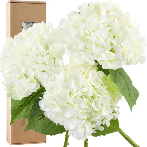 Vista 19 de FiveSeasonStuff Flores de hortensias de seda Real Touch, 2 flores artificiales grandes de tallo largo para arreglos florales (naranja otoño)