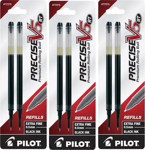 PILOT, recambios de tinta líquida Precise V5 RT, punta extrafina de 0.5 mm, negro, paquete de 6