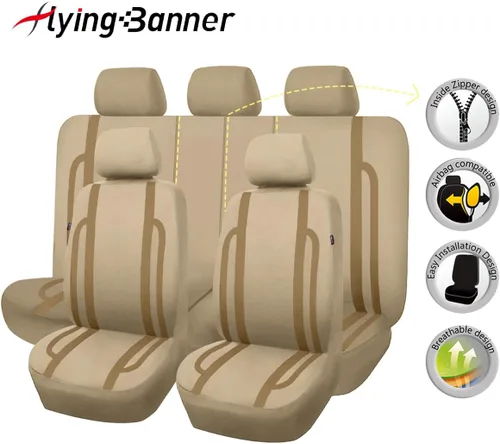 Vista 2 de Flying Banner Fundas para asiento de coche, juego completo, transpirable, deportivas, a la moda, para asiento delantero y trasero, con división