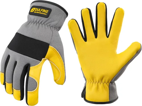 Vista 10 de DULFINE Cowhide Leather Work Gloves for Men & Women, Reinforced Durable Gardening Gloves, Puncture & Cut Resistant