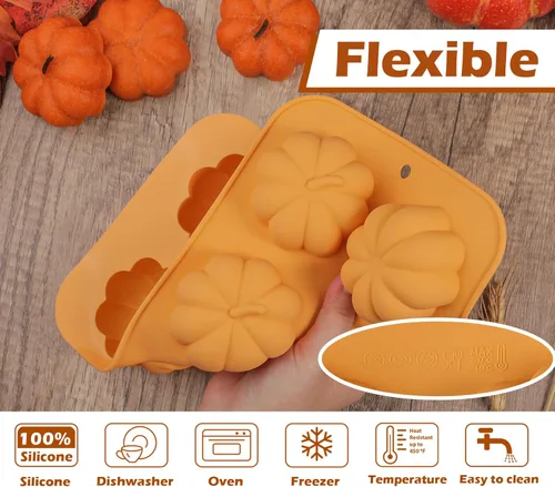Vista 6 de Webake Molde de pastel de calabaza de silicona 3D para cupcakes de calabaza para hornear postre mousse bandeja para Halloween Acción de Gracias