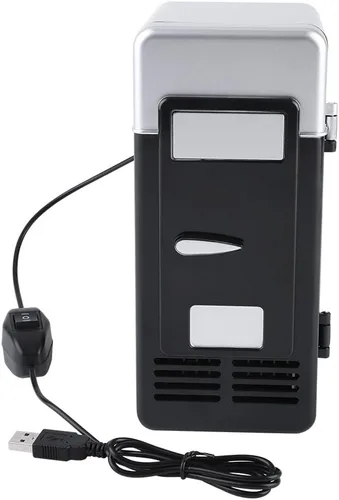 Vista 7 de Mini nevera, refrigerador pequeño portátil con cable USB, 5 V USB LED para automóvil, para dormitorio, oficina, dormitorio, automóvil, enchufar