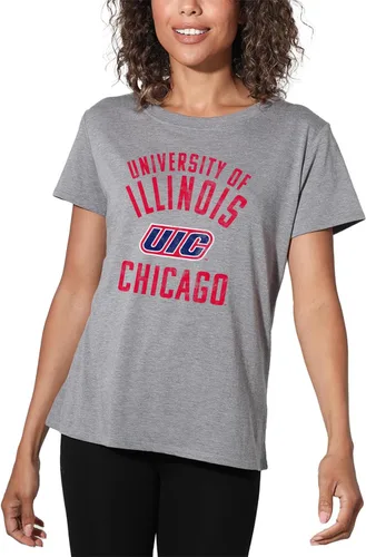 Vista 437 de Colección oficial de camisetas sueltas con logotipo desgastado grande universitario para mujer, jaspeado atlético