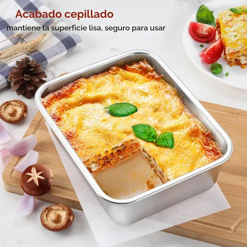 Vista 5 de Onader - Bandeja para lasaña profunda, rectangular de acero inoxidable de 10 x 8¼ pulgadas, bandeja para hornear de metal, apta para horno