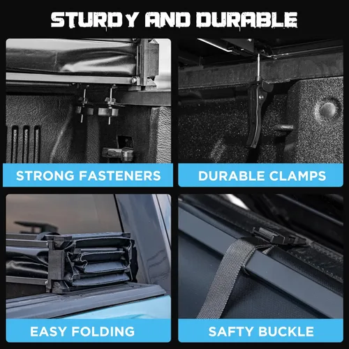 Vista 4 de Cubierta Tonneau para caja de camioneta compatible con Ford F150 F-150 2004-2014 de 5.5 pies, estilo plegable suave (plegado)