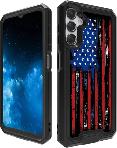 Funda para Samsung A14 5G para Samsung Galaxy A14 5G con patrón de bandera estadounidense para hombres y mujeres, doble capa híbrida de